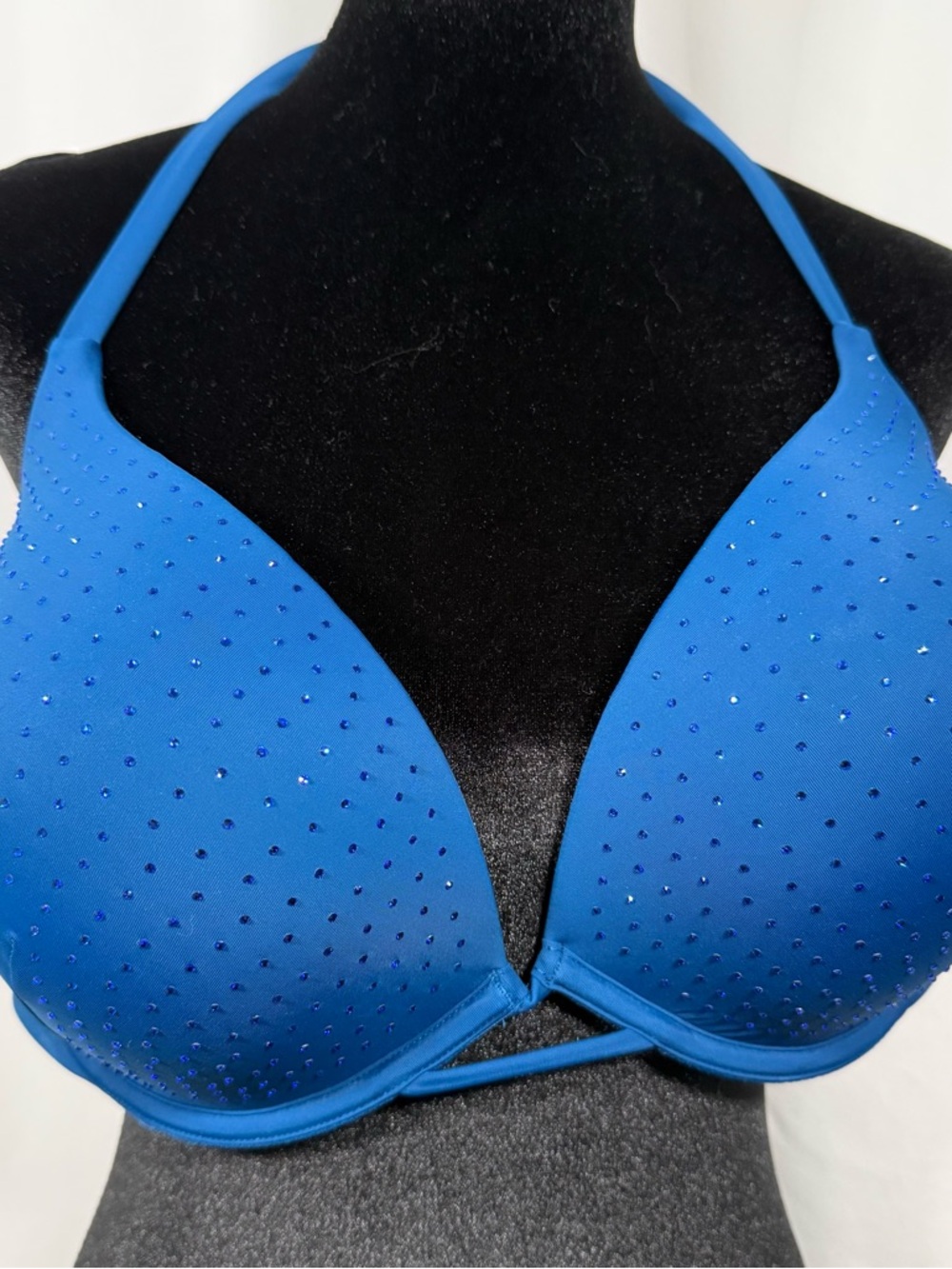 Victoria's Secret Blue Rhinestone Halter Push-Up Bikini Top